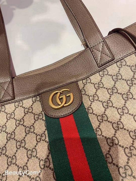 GUCCI CANVAS LEATHER TOTE BAG WITH POUCH