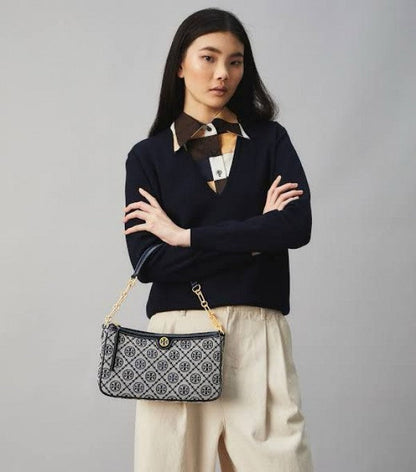 TORY BURCH T MONOGRAM JACQUARD SHOULDER BAG ADJUSTABLE STRAP WITH BOX