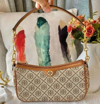 TORY BURCH T MONOGRAM JACQUARD SHOULDER BAG ADJUSTABLE STRAP WITH BOX