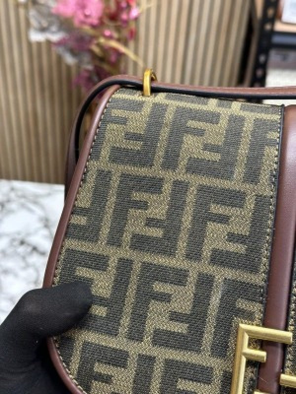 fendi Boston Brown FF jacquard Fabric Bag