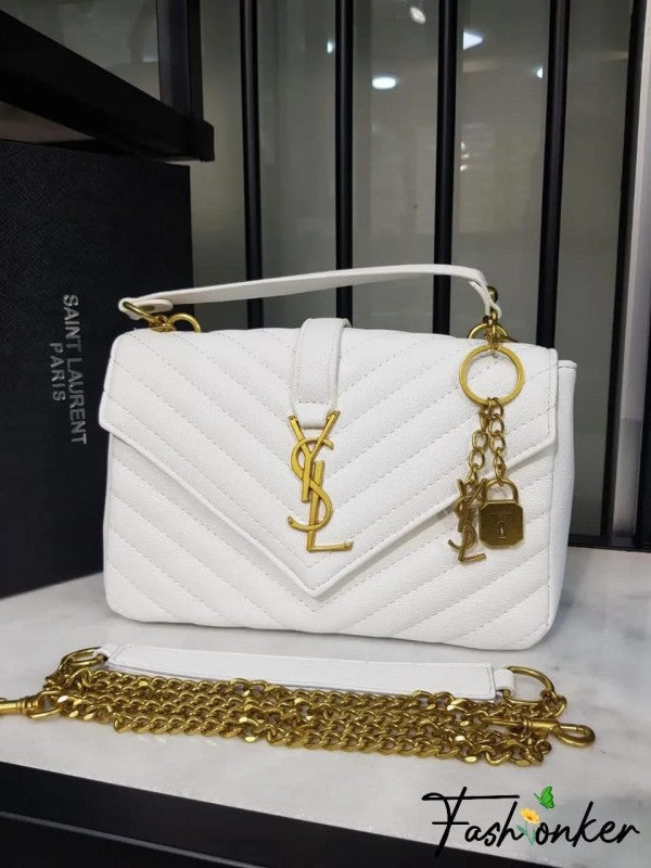 YSL SAINT LAURENT Grain De Poudre Matelasse Chevron Medium Monogram Satchel Black with box