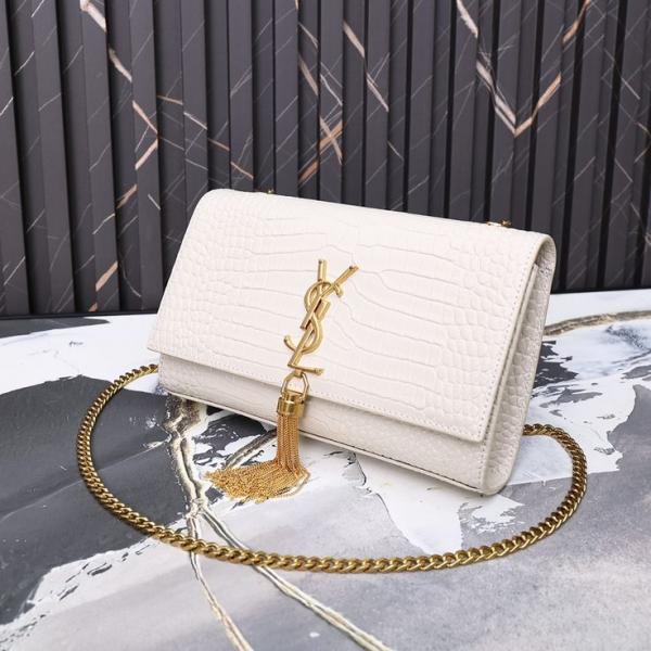 YSL SAINT LAURENT Grain De Poudre Matelasse Chevron Medium Monogram Satchel Black with box