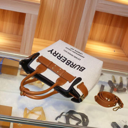 Burberry HorseFerry House Canvas Tote Bag With Dust bag Sling belt Pouch Card