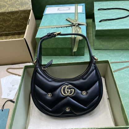Gucci gg marmont half moon shoulder bag with box