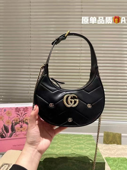 Gucci gg marmont half moon shoulder bag with box
