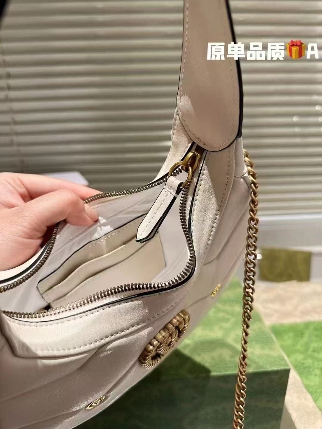 Gucci gg marmont half moon shoulder bag with box