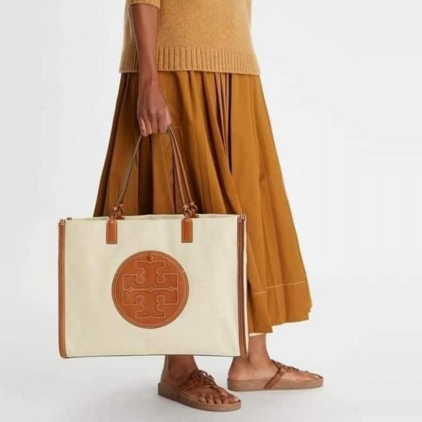 TORY BURCH ELLA CANVAS TOTE WITH DUST COVER PREMIUM QUALITY