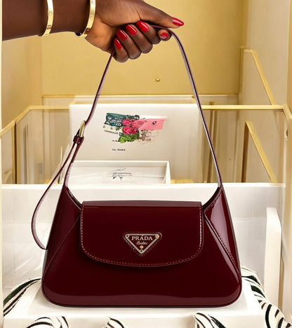 PRADA ENAMEL TRIANGLE LOGO FLAP WITH BOX