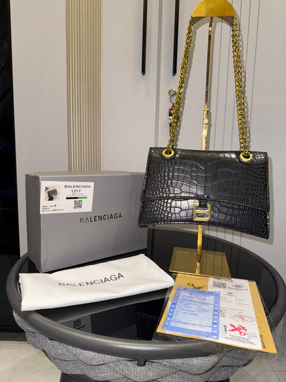Balenciaga Crush Small Chain Bag Embossed Black with box